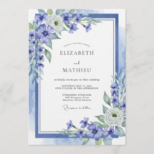 Blue Ethereal Floral Wedding Invitation