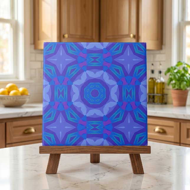 Blue Ethnic Boho Abstract Mosaic Geometric Pattern Tile (Creator Uploaded)