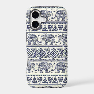 Blue Ethnic Elephant Pattern