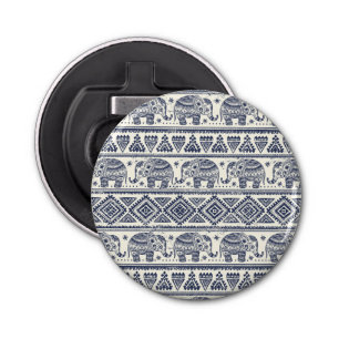 Blue Ethnic Elephant Pattern Bottle Opener