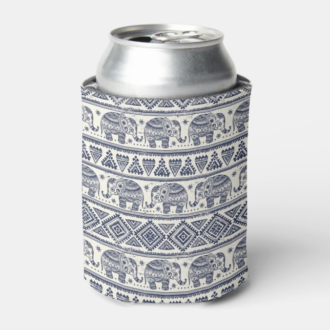 Blue Ethnic Elephant Pattern Can Cooler (Can Front)