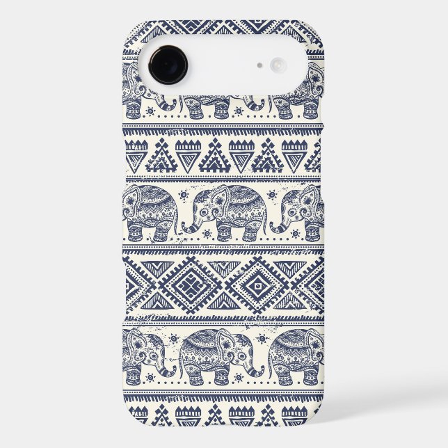 Blue Ethnic Elephant Pattern Case-Mate iPhone Case (Back)