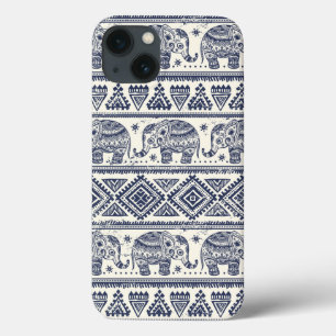 Blue Ethnic Elephant Pattern iPhone 13 Case