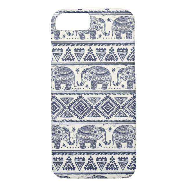 Blue Ethnic Elephant Pattern Case-Mate iPhone Case (Back)