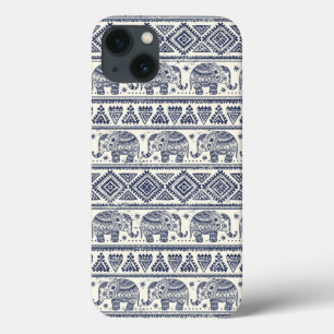 Blue Ethnic Elephant Pattern iPhone 13 Case