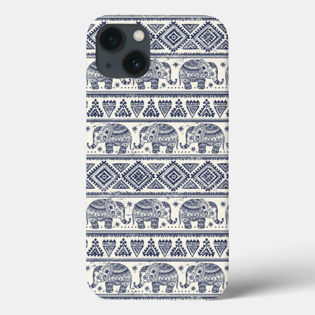 Blue Ethnic Elephant Pattern Case-Mate iPhone Case (Back)