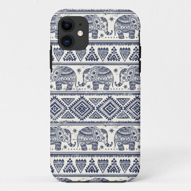 Blue Ethnic Elephant Pattern Case-Mate iPhone Case (Back)