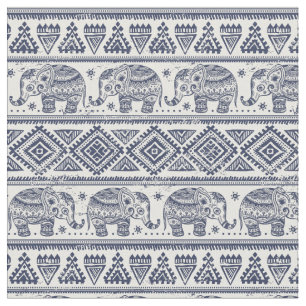 Blue Ethnic Elephant Pattern Fabric