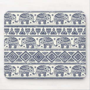 Blue Ethnic Elephant Pattern Mouse Mat