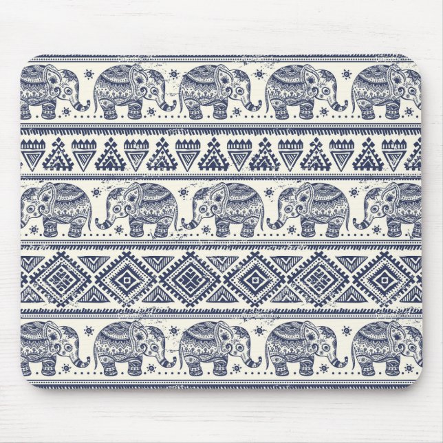 Blue Ethnic Elephant Pattern Mouse Mat (Front)