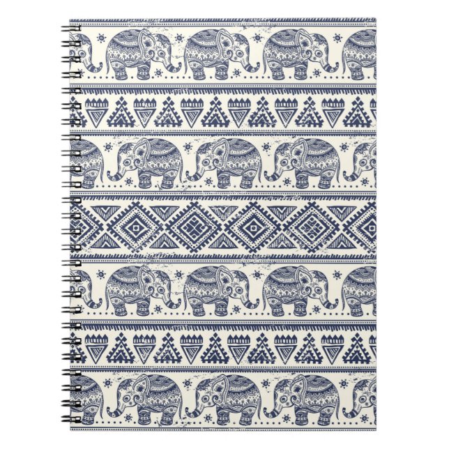 Blue Ethnic Elephant Pattern Notebook (Front)