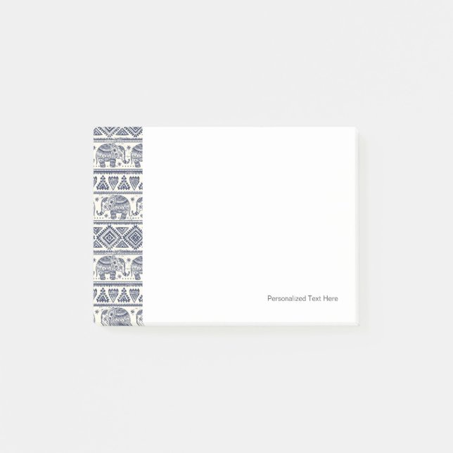 Blue Ethnic Elephant Pattern Post-it Notes (Front)