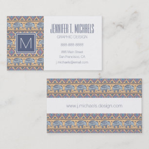 Blue Ethnic Elephant Tribal Pattern Business Card