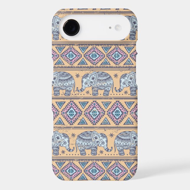 Blue Ethnic Elephant Tribal Pattern Case-Mate iPhone Case (Back)