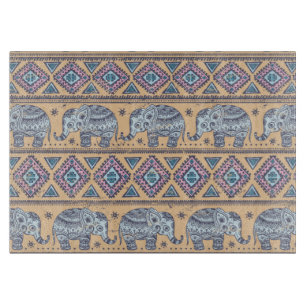 Blue Ethnic Elephant Tribal Pattern Cutting Board