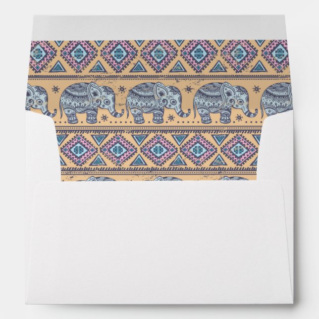 Blue Ethnic Elephant Tribal Pattern Envelopes (Back (Bottom))