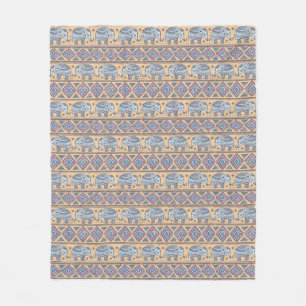 Blue Ethnic Elephant Tribal Pattern Fleece Blanket