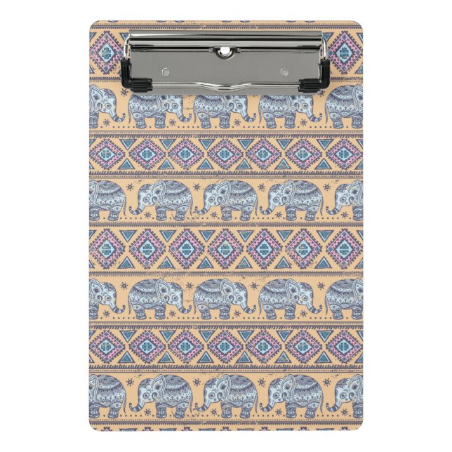 Blue Ethnic Elephant Tribal Pattern Mini Clipboard (Front)