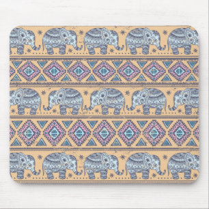Blue Ethnic Elephant Tribal Pattern Mouse Mat