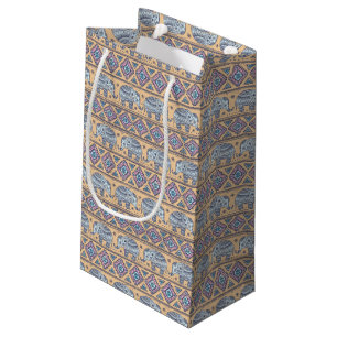 Blue Ethnic Elephant Tribal Pattern Small Gift Bag