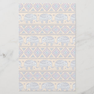 Blue Ethnic Elephant Tribal Pattern Stationery