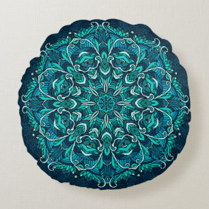 Blue ethnic mandala. Raster copy Round Cushion