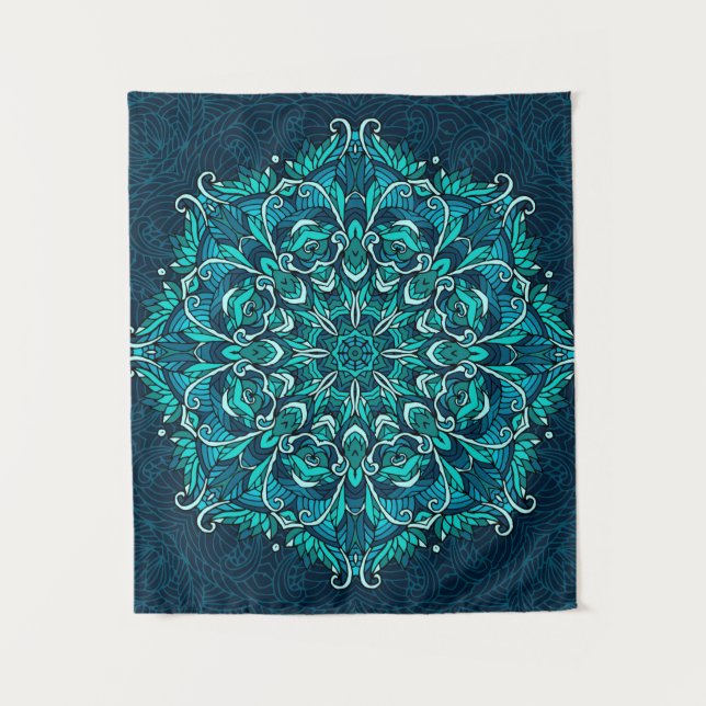 Blue ethnic mandala. Raster copy Tapestry (Front)