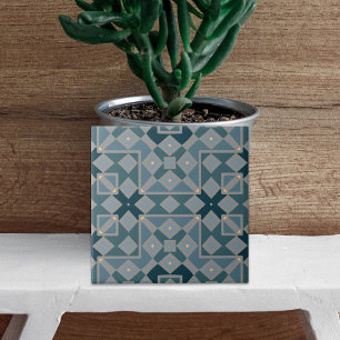 Blue Ethnic Patchwork Mosaic Geometric Pattern Tile