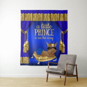 Blue Ethnic Prince Baby Shower Backdrop Tapestry