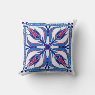 Blue ethnic Turkish design with four Tulips Cushion