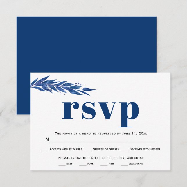 Blue eucalyptus branch  meal choice wedding  RSVP  Card (Front/Back)