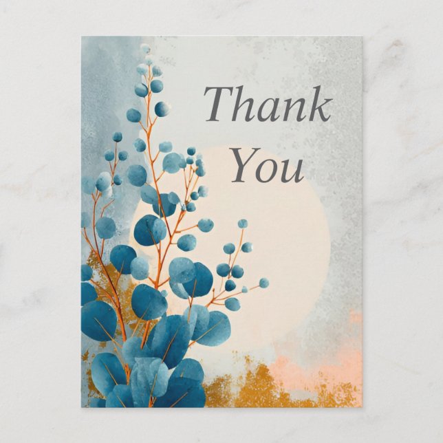 Blue Eucalyptus Branches Thank You Card (Front)