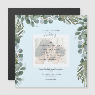 Blue Eucalyptus Foliage Photo Wedding  Magnetic Invitation