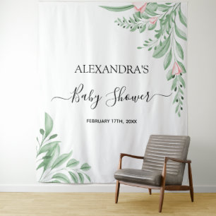 Blue Eucalyptus Greenery Baby Shower Backdrop Tapestry