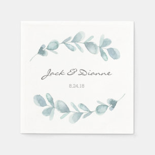 Blue Eucalyptus Personalised Wedding Napkin