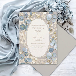 Blue Eucalyptus Vintage Elegant Wedding Invitation