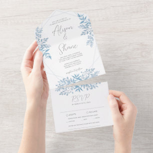 Blue Eucalyptus Wedding All In One Invitation