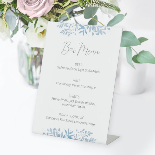 Blue Eucalyptus Wedding Bar Menu Pedestal Sign (Creator Uploaded)