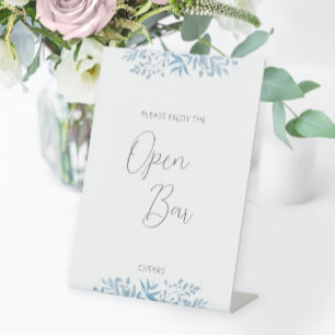Blue Eucalyptus Wedding Open Bar Pedestal Sign
