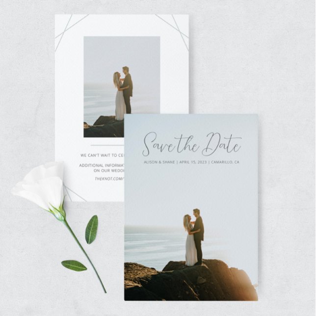 Blue Eucalyptus Wedding Photo Save The Date Card (Creator Uploaded)