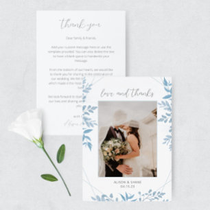 Blue Eucalyptus Wedding Photo Thank You Card