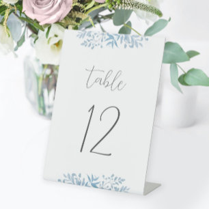Blue Eucalyptus Wedding Table Number Pedestal Sign