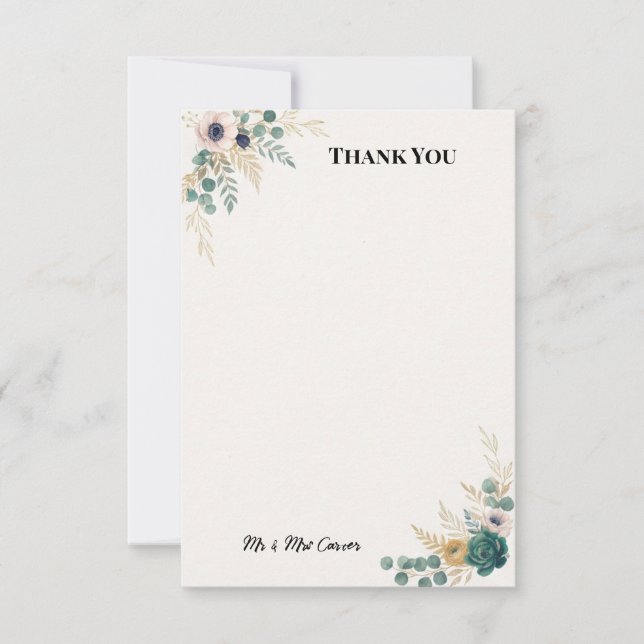 Blue Eucalyptus Wedding Thank You Card (Front)