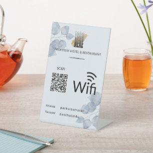 Blue Eucalyptus Wifi Business Details QR Code Logo Pedestal Sign