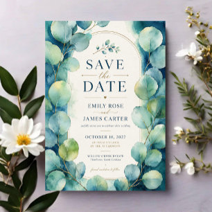 Blue Eucalyptus with Gold Botanical Accents Acrylic Invitations