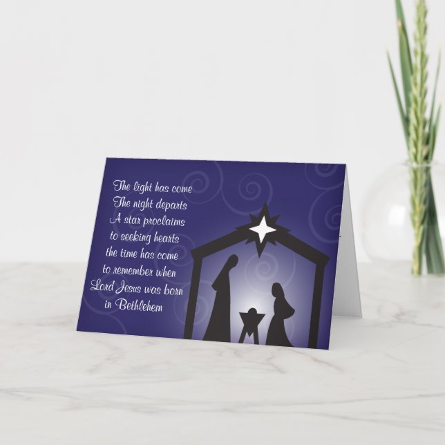 Blue Evening Christmas Nativity Greeting Card (Front)