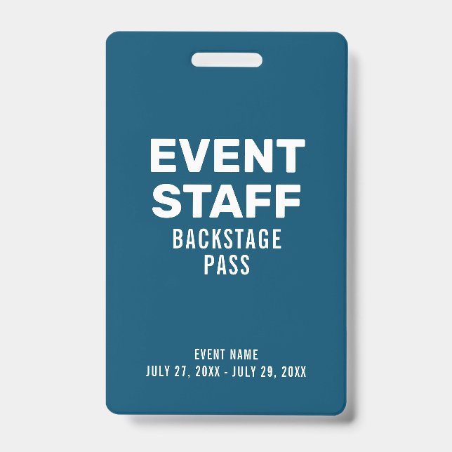 Blue Event Staff Backstage Pass ID Badge (Front)