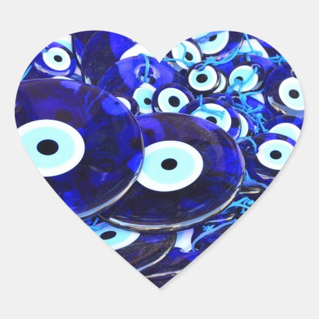 Blue Evil Eye amulets Heart Sticker (Front)