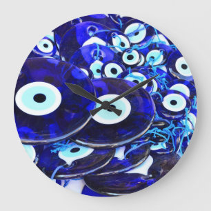Blue Evil Eye amulets Large Clock