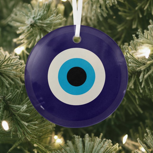 Blue Evil Eye glass Christmas ornament (Insitu)